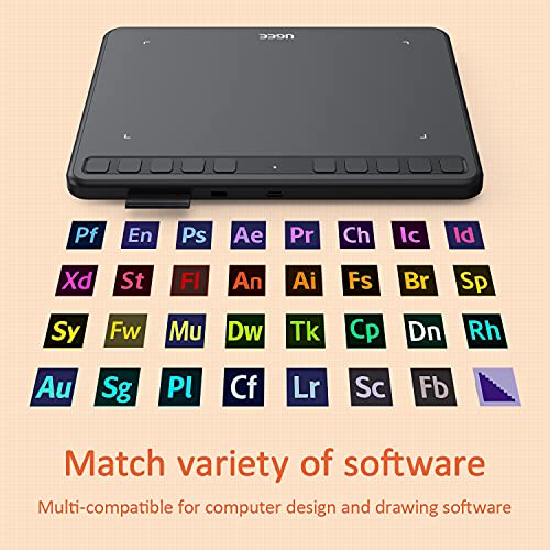 Ugee Drawing Tablet 6.5x4 Inches Computer Graphics Tablets with 10 Hot Keys，Digital Tablet Battery-Free Stylus 8192 Pressure Sensitivity