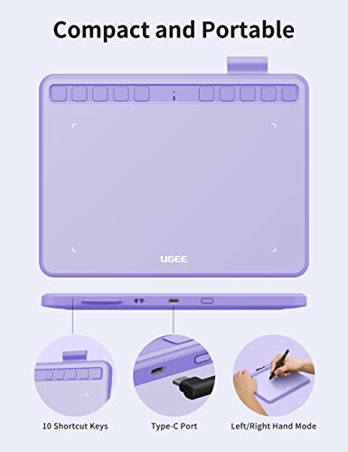 Ugee Drawing Tablet 6.5x4 Inches Computer Graphics Tablets with 10 Hot Keys，Digital Tablet Battery-Free Stylus 8192 Pressure Sensitivity