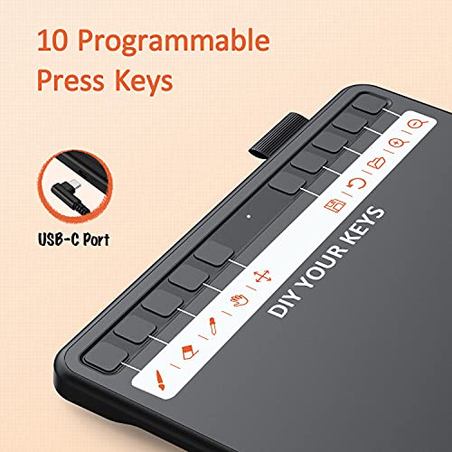 Ugee Drawing Tablet 6.5x4 Inches Computer Graphics Tablets with 10 Hot Keys，Digital Tablet Battery-Free Stylus 8192 Pressure Sensitivity