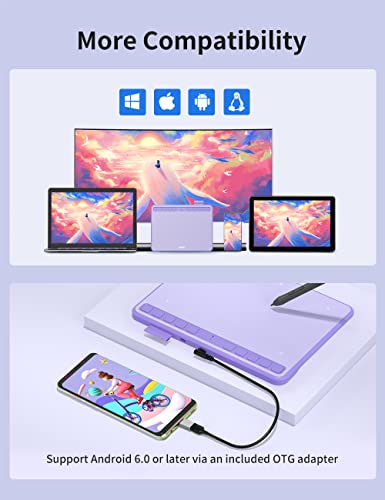 Ugee Drawing Tablet 6.5x4 Inches Computer Graphics Tablets with 10 Hot Keys，Digital Tablet Battery-Free Stylus 8192 Pressure Sensitivity